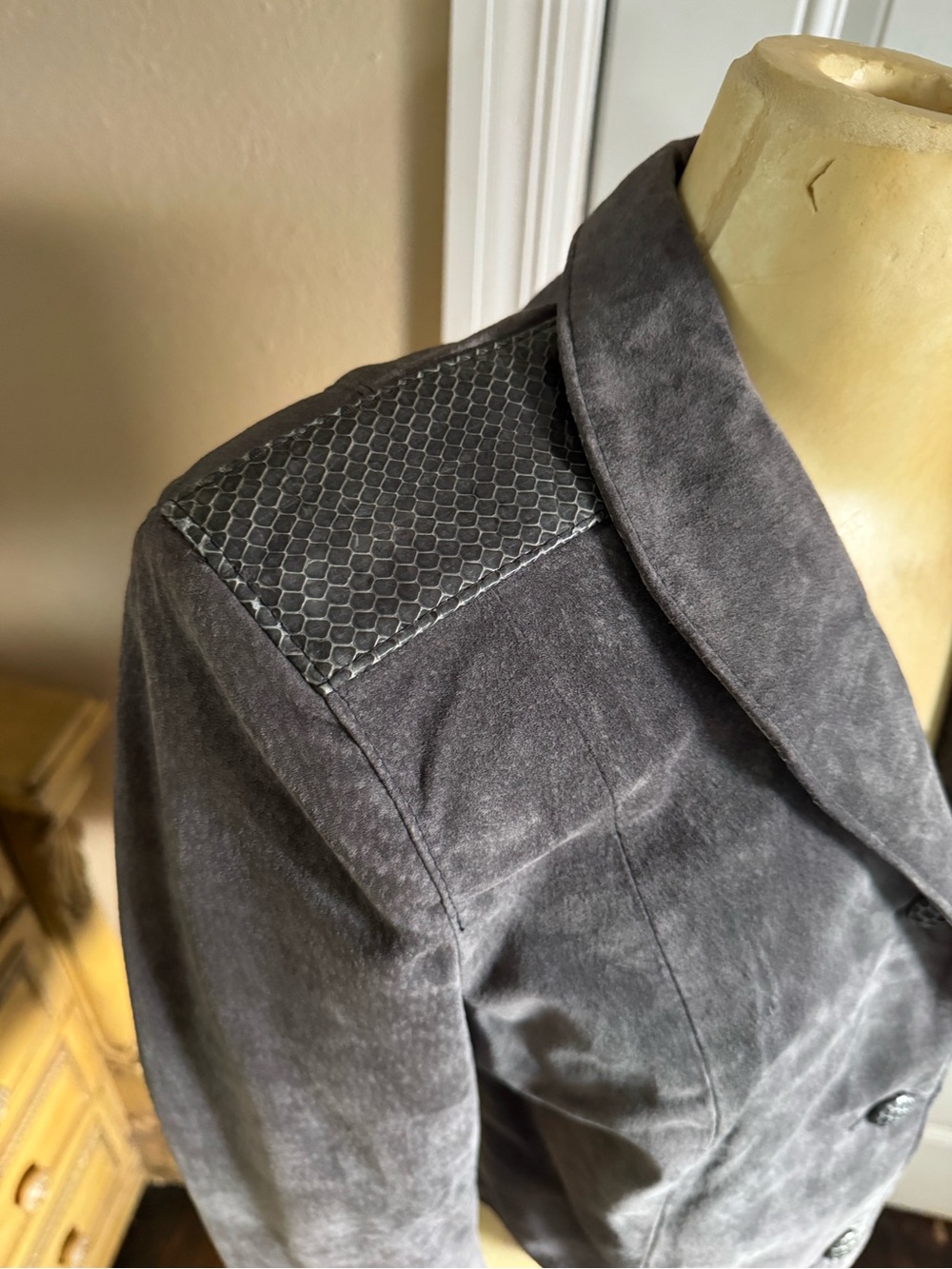 Vintage Gabriel Levy Gray Suede Leather Jacket cropped Blazer Size S Canada - Picture 8 of 14